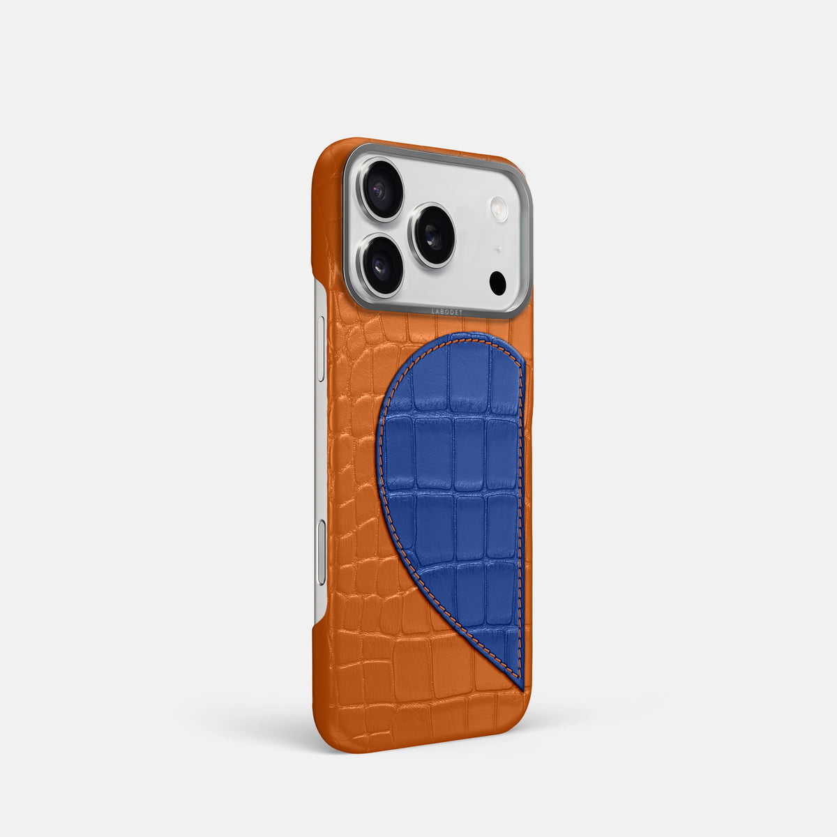 Classic Case With Half Heart - Left For iPhone 17 Pro In Alligator -2 | Orange-Steel