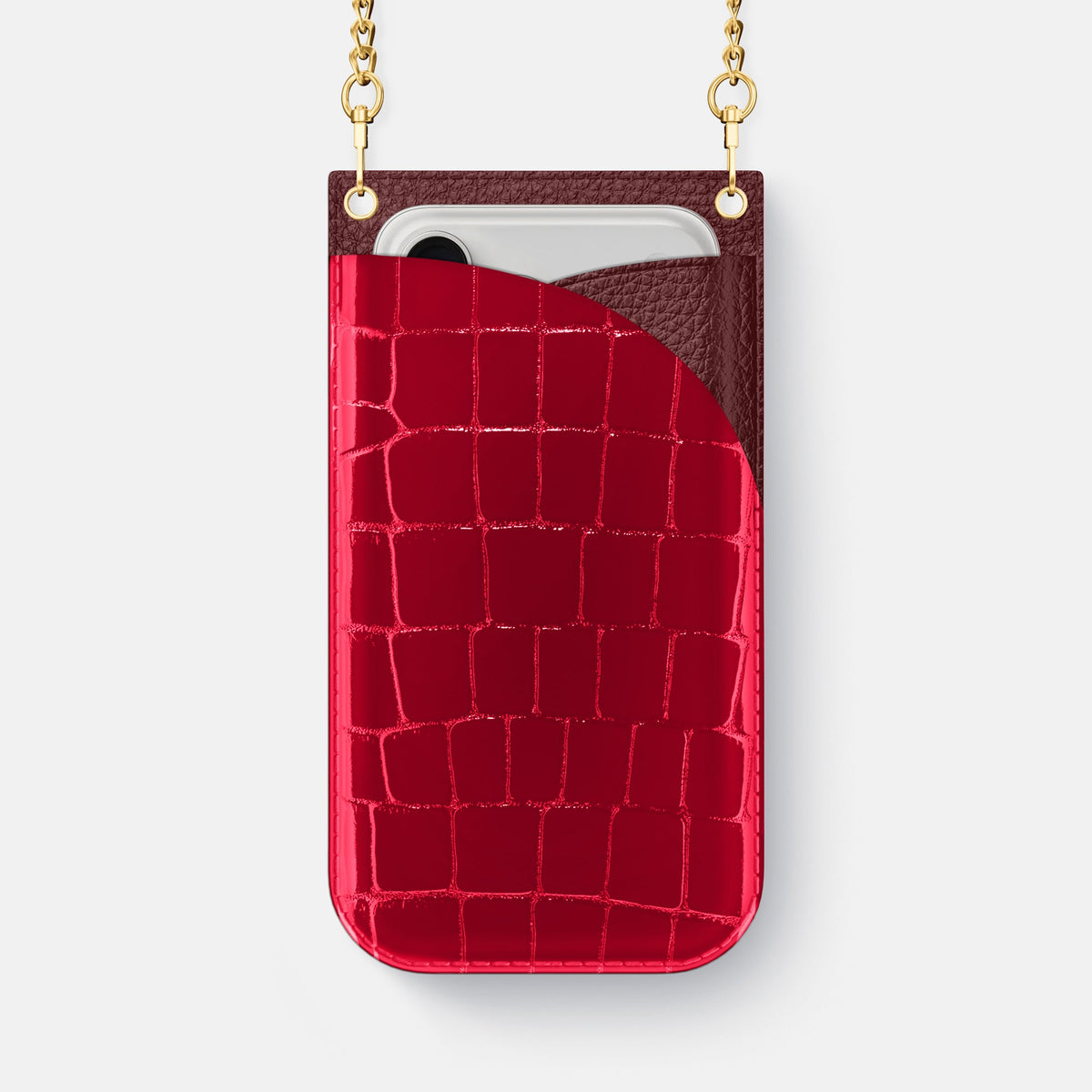Crossbody Bag For iPhone 18 Pro Max In Shiny Alligator -1 | Cherry-Gold
