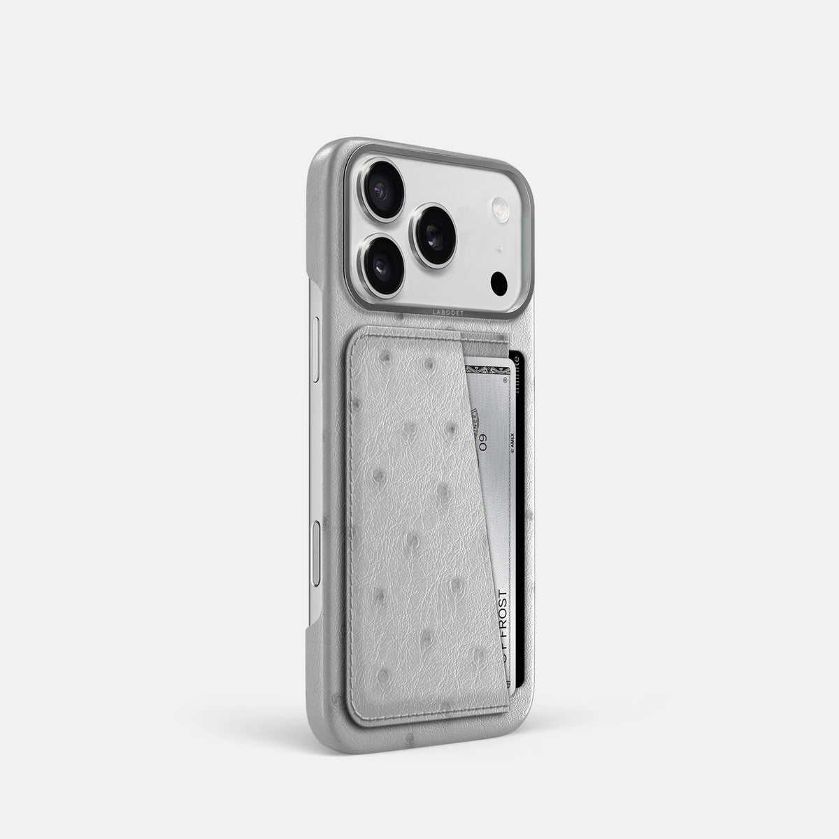 Double Card Case For iPhone 17 Pro In Ostrich -2 | White-Steel