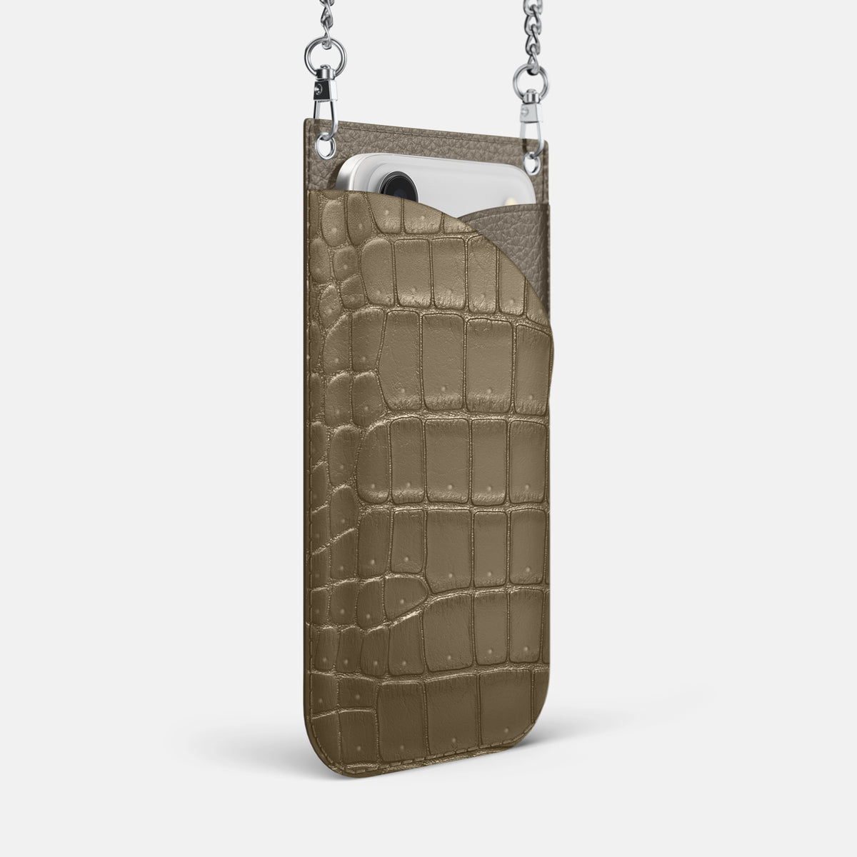 Crossbody Bag For iPhone 17 Air In Porosus Crocodile -2 | Kaki-Green-Steel