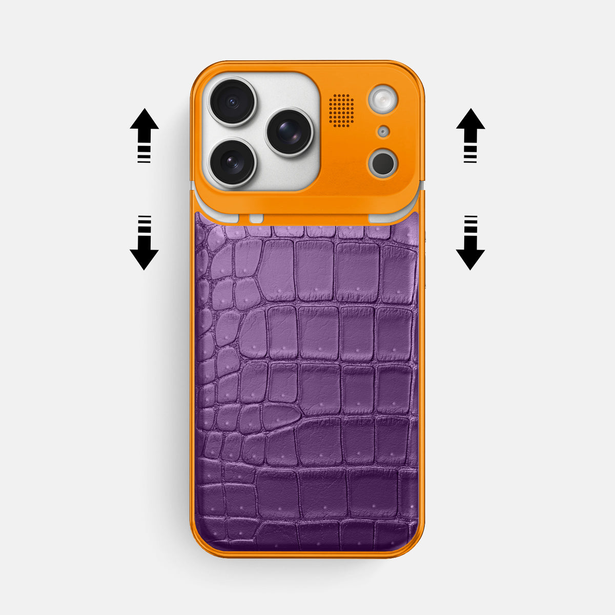 Metal Case For iPhone 17 Pro Max In Porosus Crocodile -2 | Purple-Orange