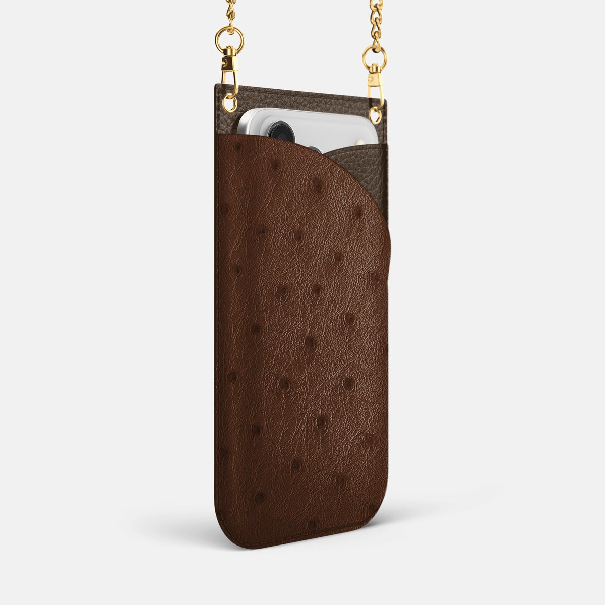 Crossbody Bag For iPhone 18 Pro Max In Ostrich -2 | Chocolate-Gold