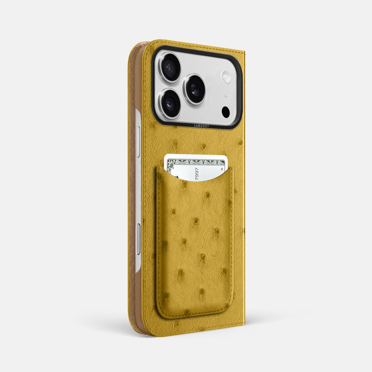 Folio Case with Card For iPhone 18 Pro Max In Ostrich -1 | Gold-Black