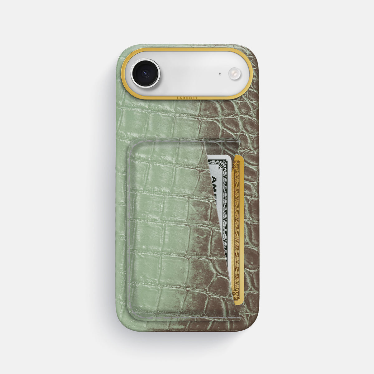 Double Card Case For iPhone 17 Air In Himalayan Crocodile -1 | Pistachio-Gold