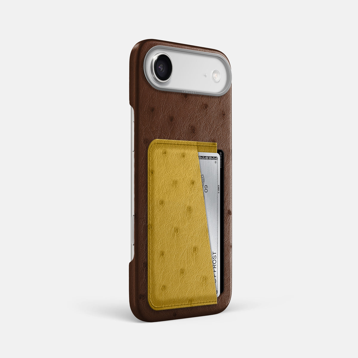 Double Card Case Coloré For iPhone 17 Air In Ostrich -2 | Chocolate-Steel