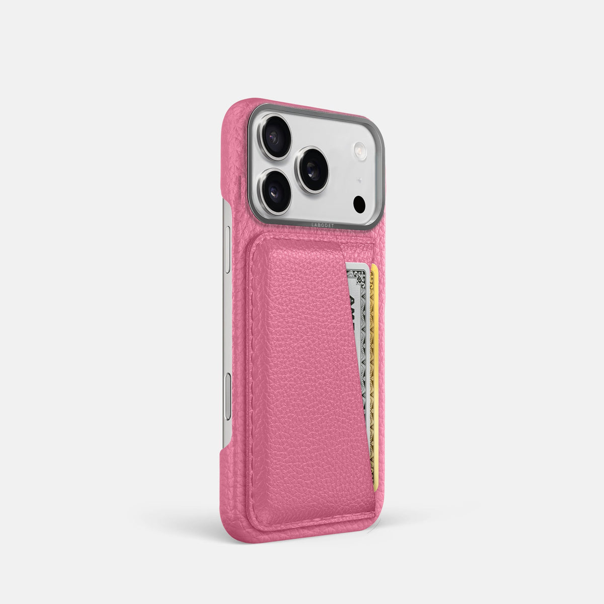 Double Card Case For iPhone 18 Pro In Calf -2 | Pink-Steel