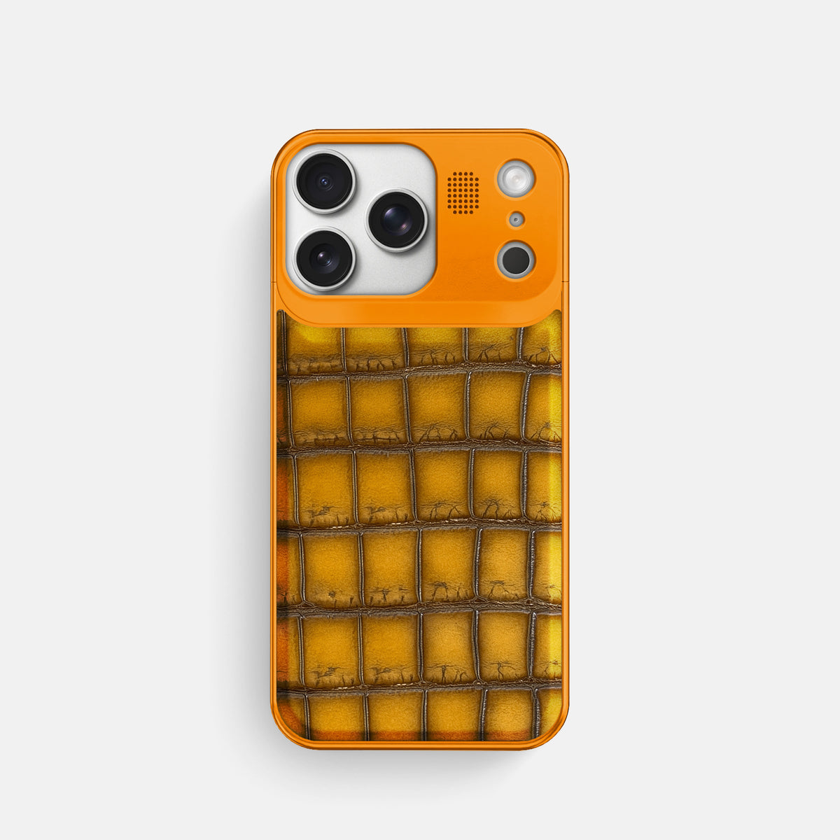 Metal Case For iPhone 17 Pro In Patina Alligator -1 | Sydney-Orange