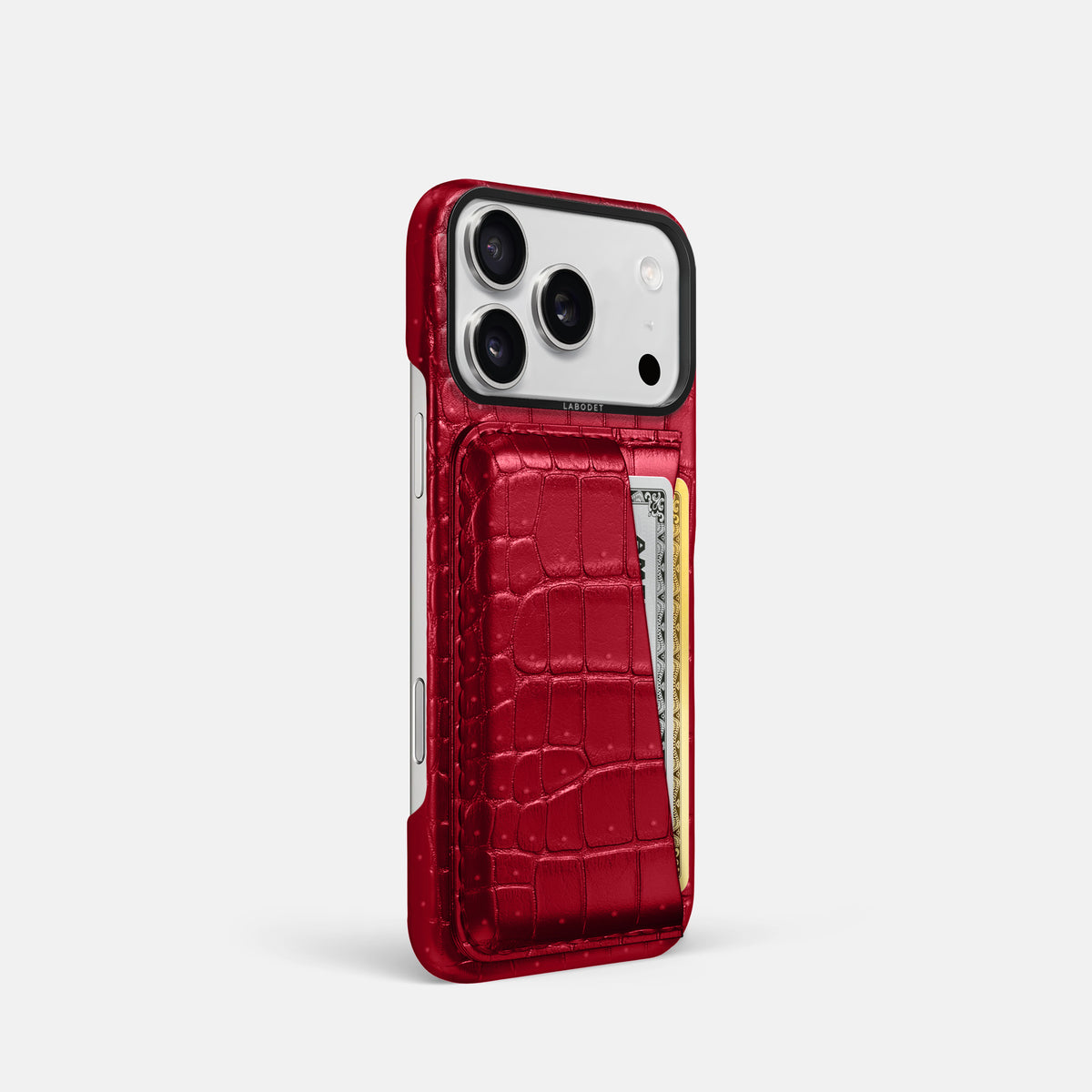 Double Card Case For iPhone 17 Pro In Porosus Crocodile -2 | Burgundy-Black
