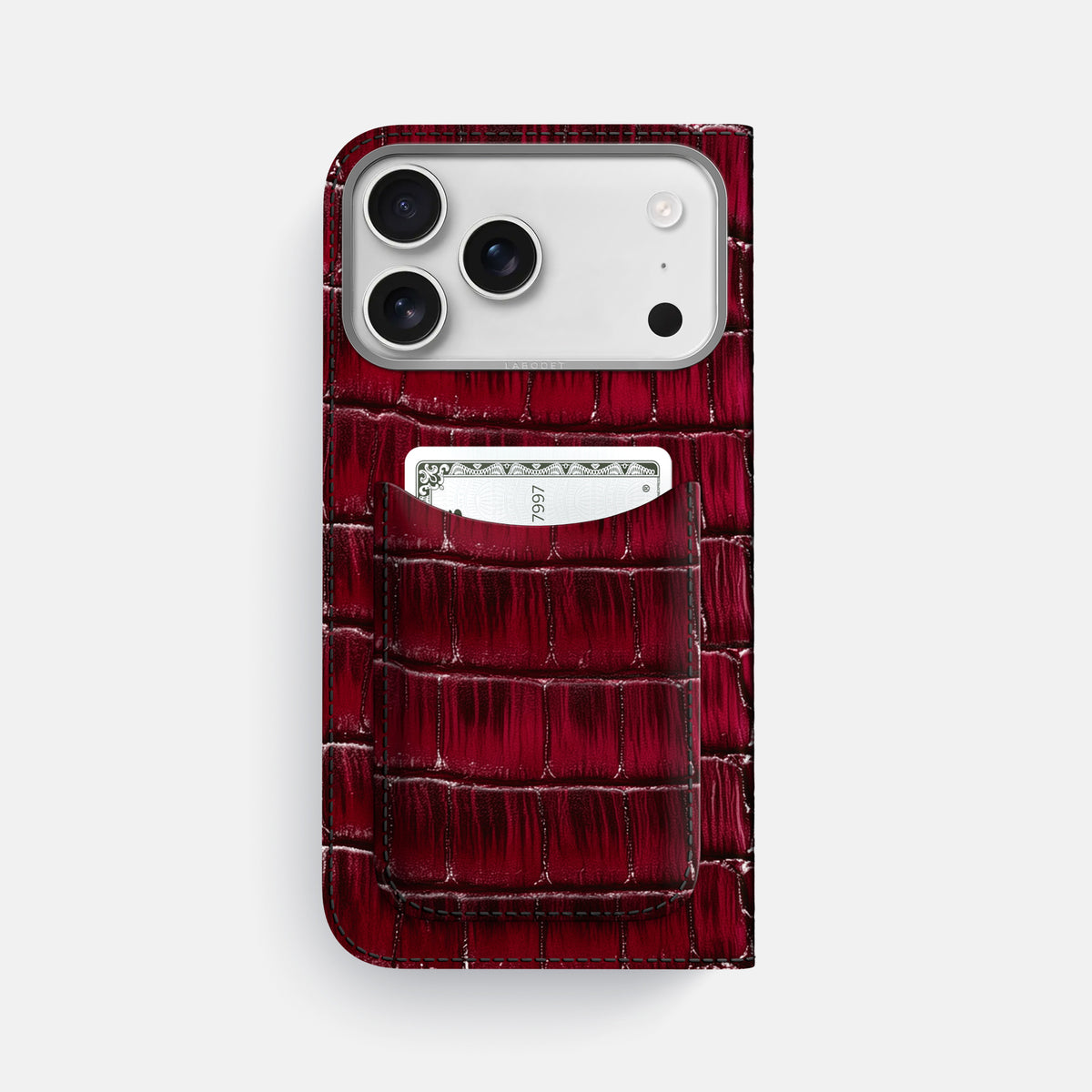 Folio Case with Card For iPhone 17 Pro Max In Patina Alligator -3 | Havana-Burgundy-Steel