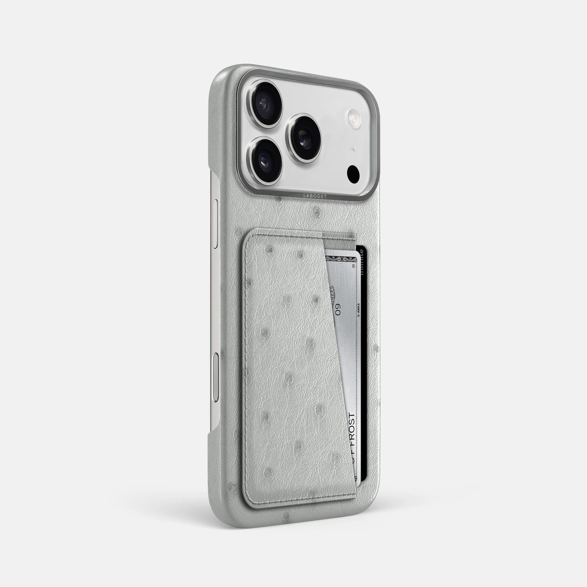 Double Card Case For iPhone 17 Pro Max In Ostrich -2 | White-Steel
