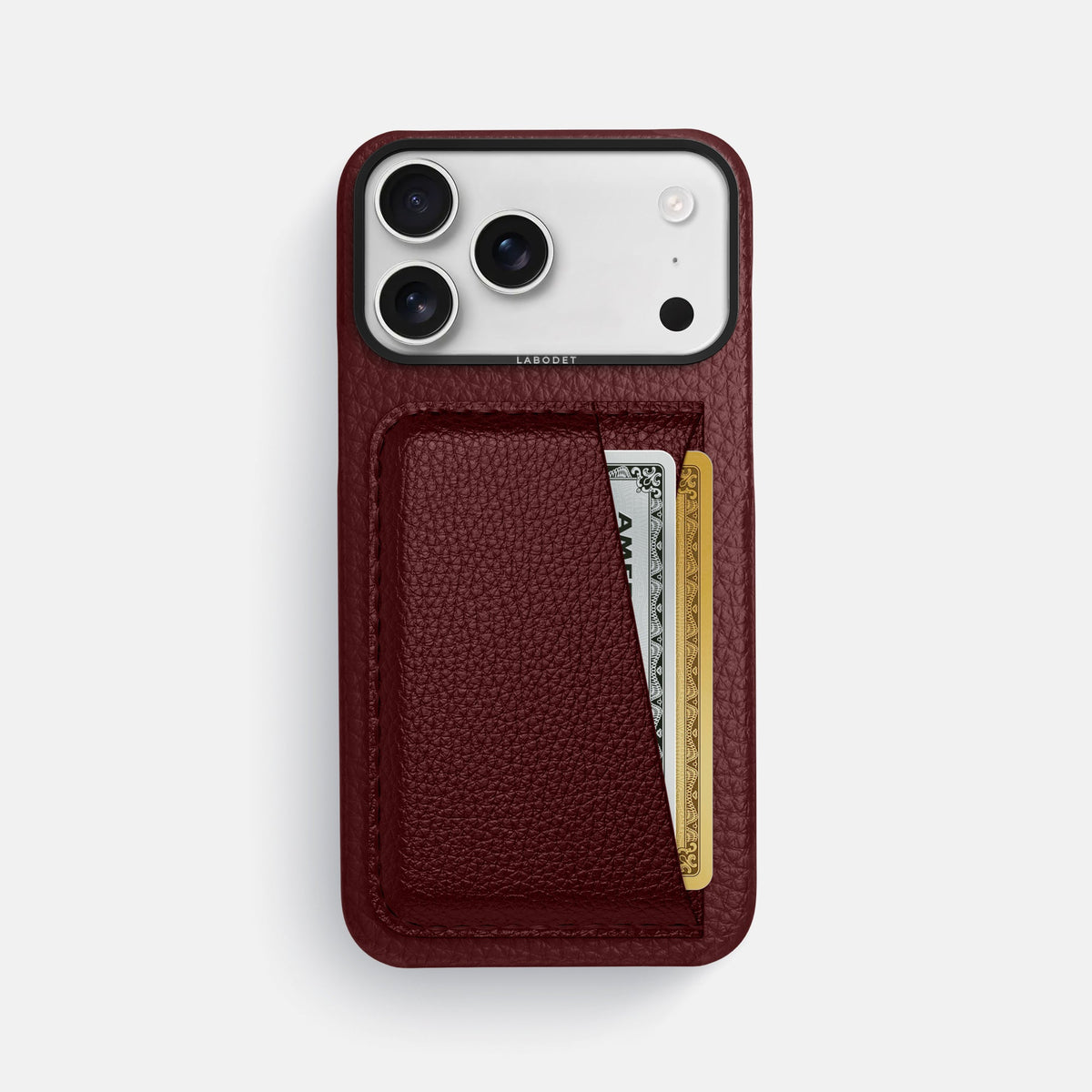 Double Card Case For iPhone 18 Pro Max In Calf -1 | Bordeaux-Black