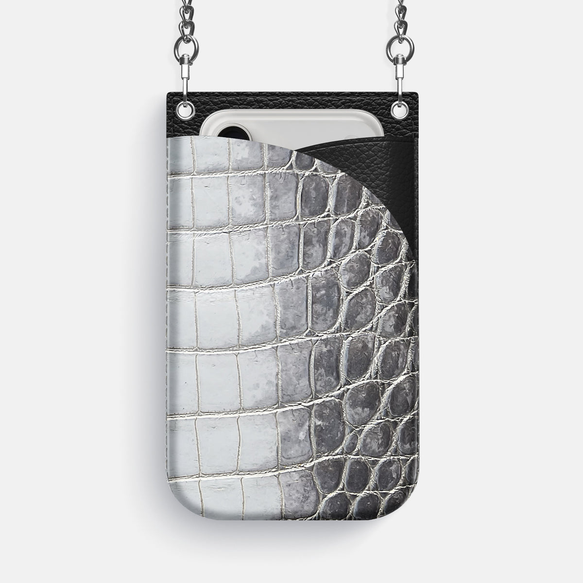 Crossbody Bag For iPhone 17 Pro Max In Himalayan Crocodile -1 | Silver-Steel