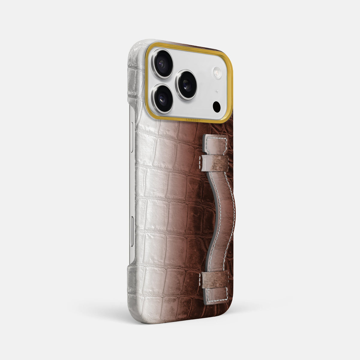 Handle Case For iPhone 18 Pro Max In Himalayan Crocodile -2 | Dark-Brown-Gold