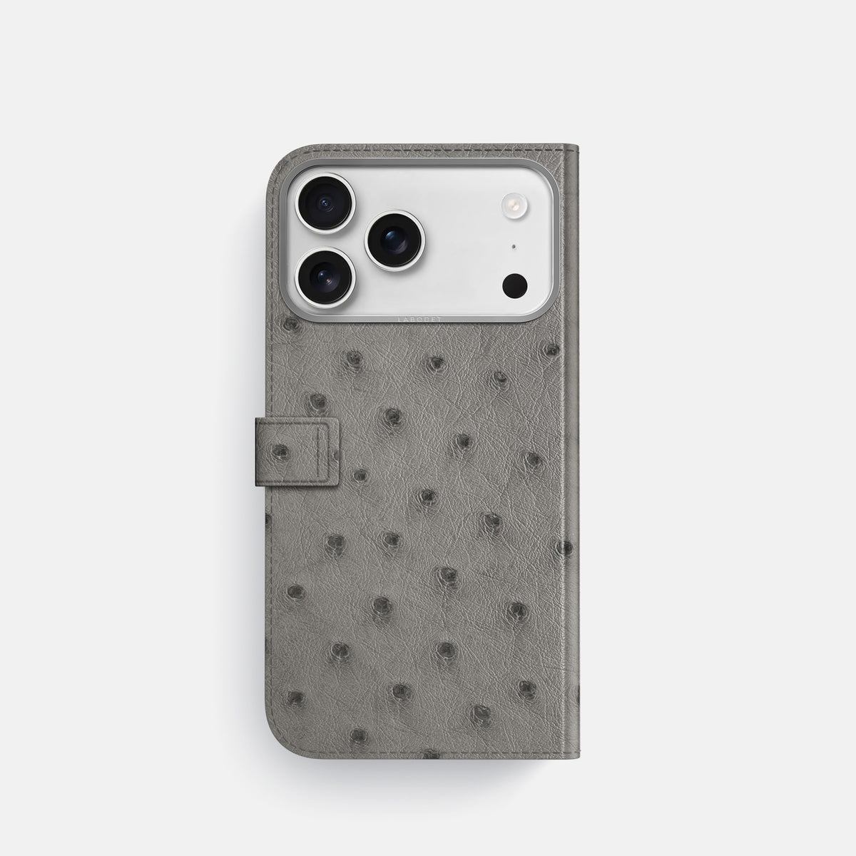 Folio Case with Clasp For iPhone 17 Pro In Ostrich -3 | Grey-Steel