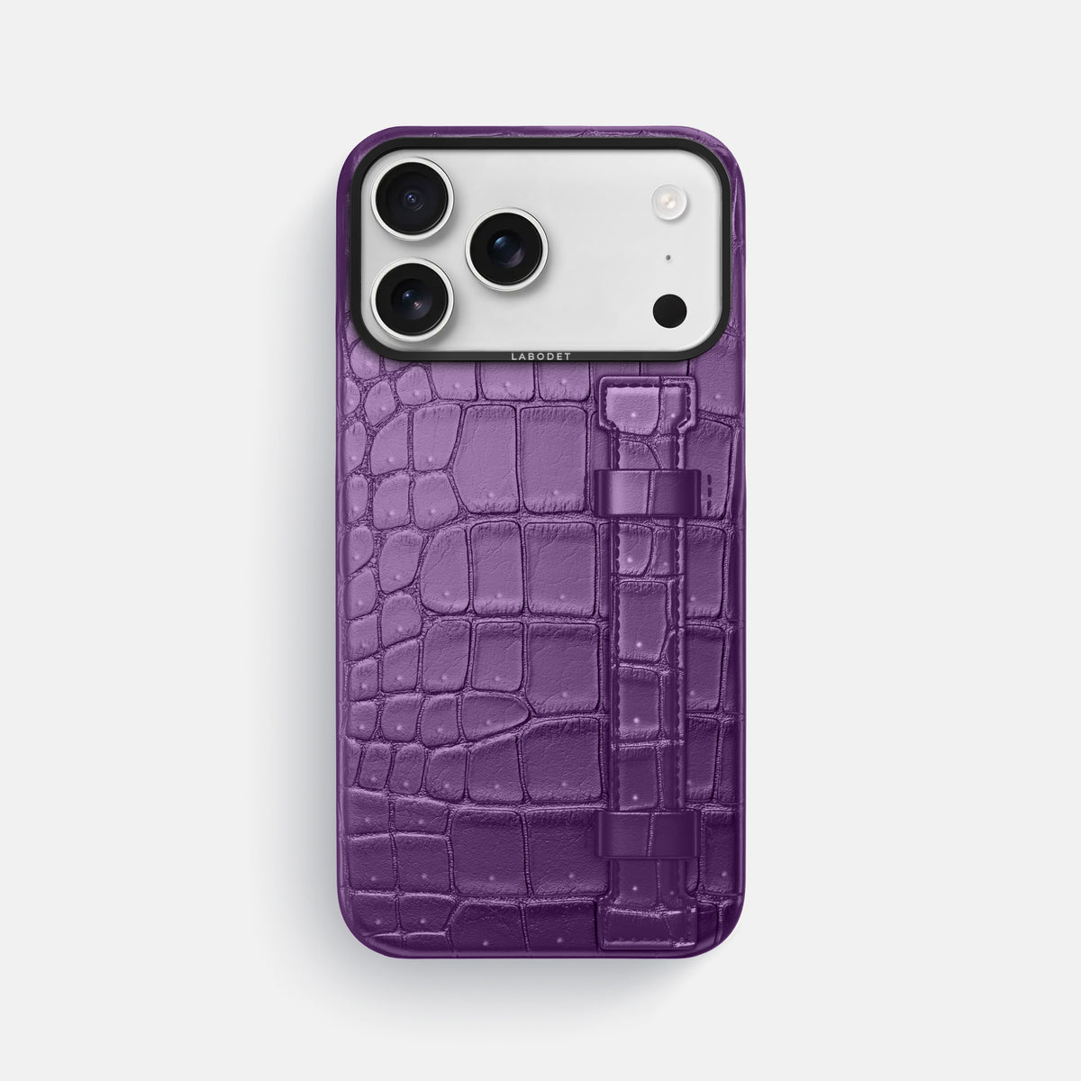 Handle Case For iPhone 17 Pro Max In Porosus Crocodile -1 | Purple-Black