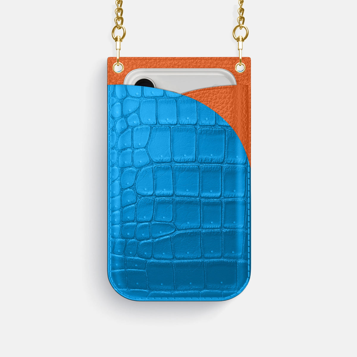 Crossbody Bag For iPhone 18 Pro In Porosus Crocodile -1 | Blue-Lagoon-Gold