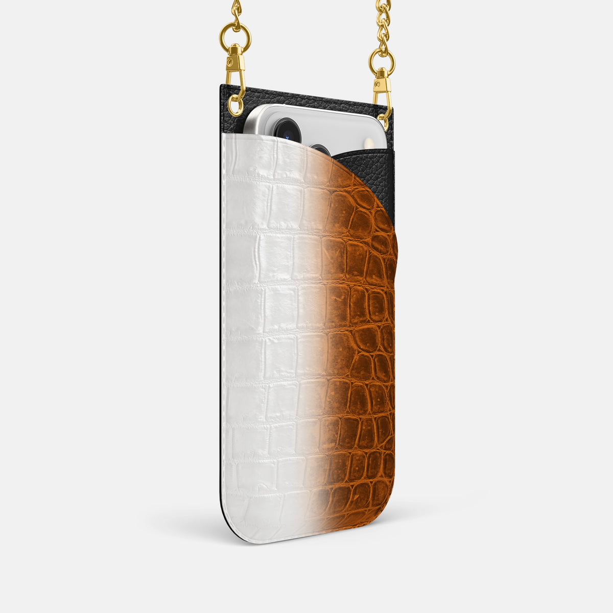 Crossbody Bag For iPhone 17 Pro In Himalayan Crocodile -2 | Orange-Gold