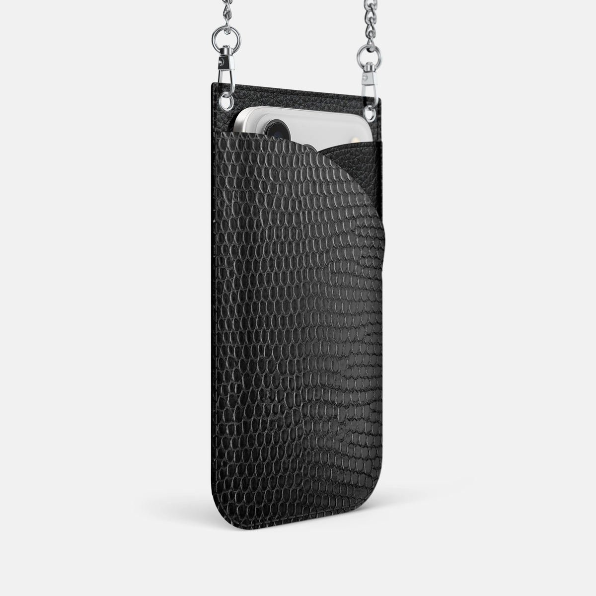 Crossbody Bag For iPhone 17 Pro In Lizard -2 | Black-Steel
