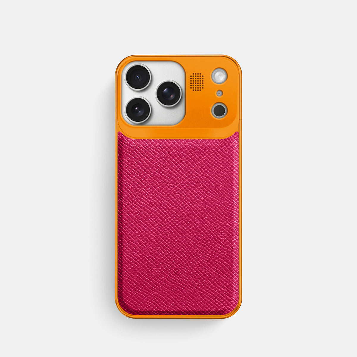 Metal Case For iPhone 17 Pro In Epsom-Style Calf -1 | Fuchsia-Orange