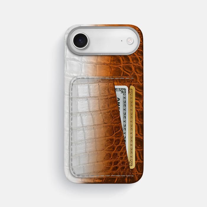 Double Card Case For iPhone 17 Air In Himalayan Crocodile -1 | Orange-Steel