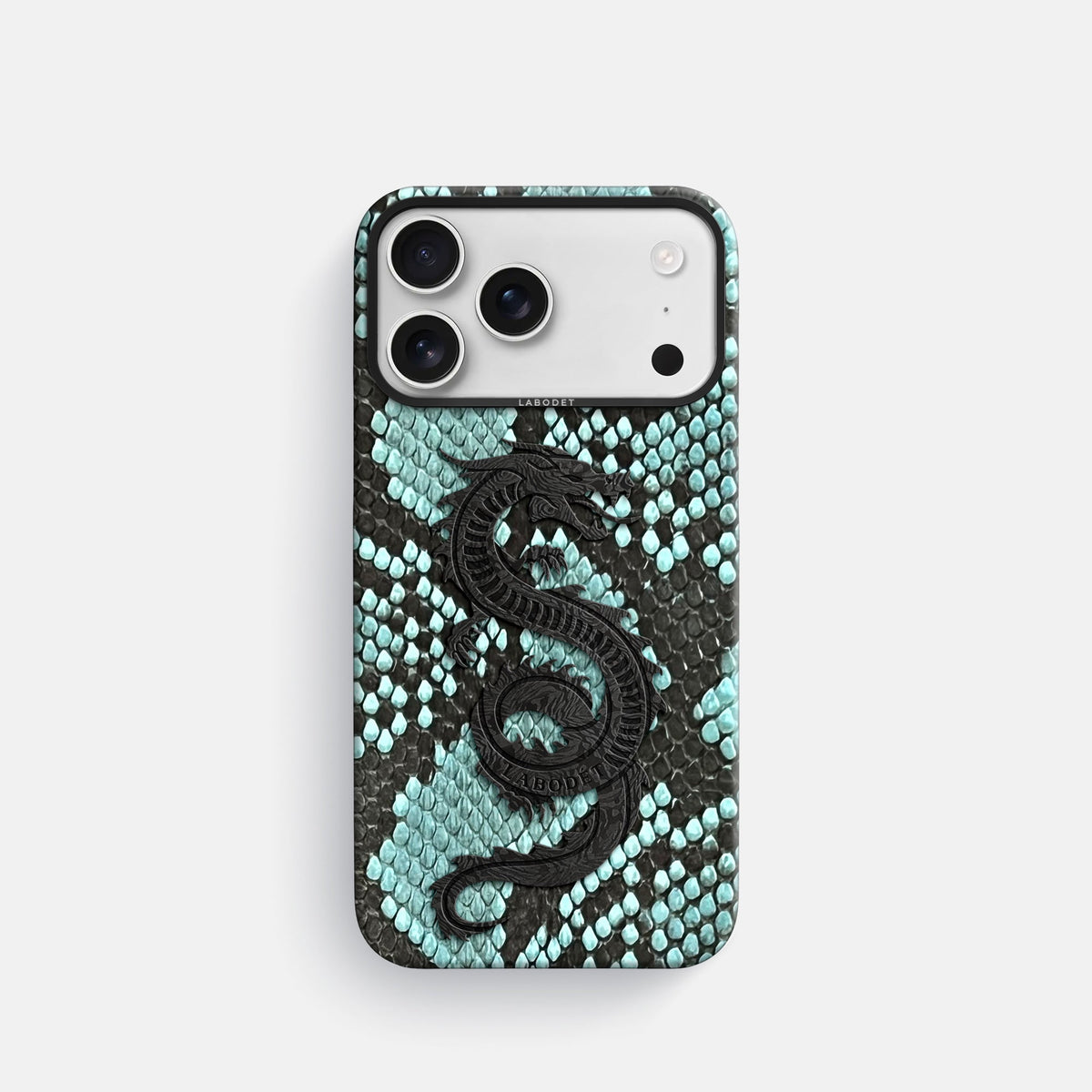 Classic Case With Carbon Dragon For iPhone 18 Pro In Deluxe Python -1 | Blue-Lagoon-Black
