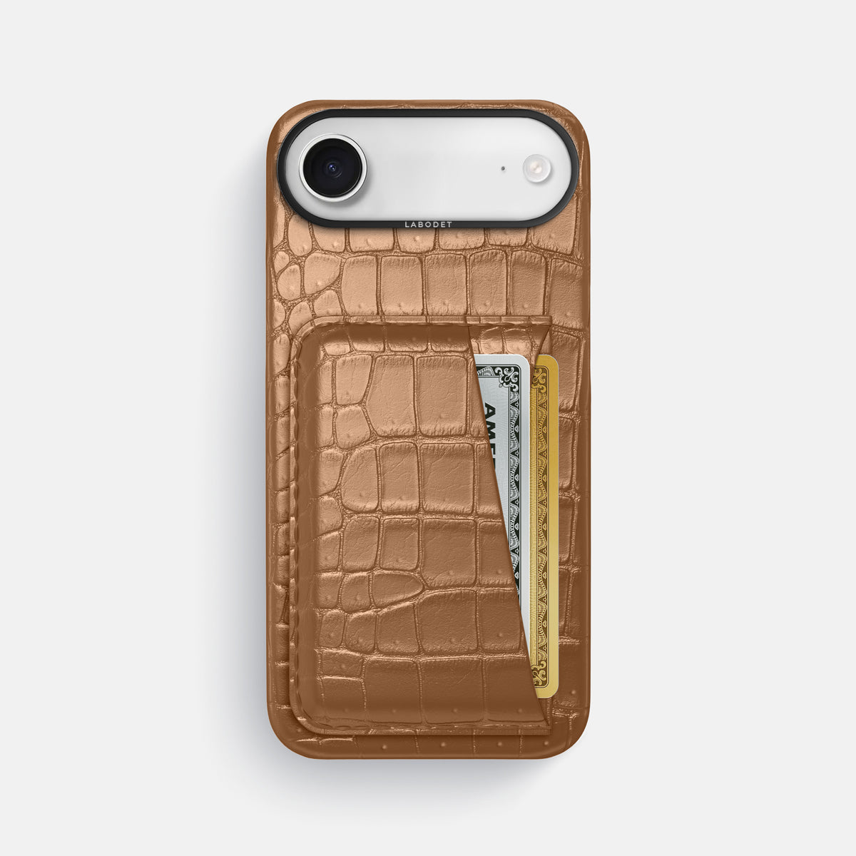 Double Card Case For iPhone 17 Air In Porosus Crocodile -1 | Milk-Chocolate-Black