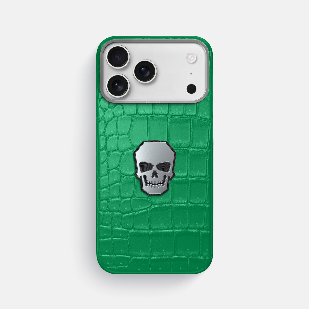 Classic Case With Titanium Skull For iPhone 17 Pro Max In Porosus Crocodile -1 | Cactus-Green-Steel