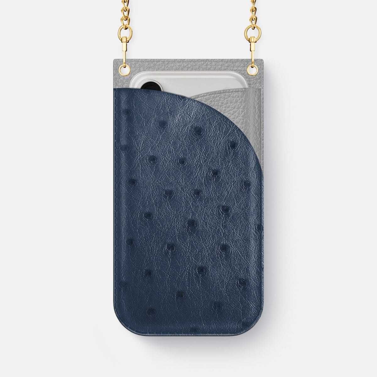 Crossbody Bag For iPhone 18 Pro Max In Ostrich -1 | Navy-Blue-Gold