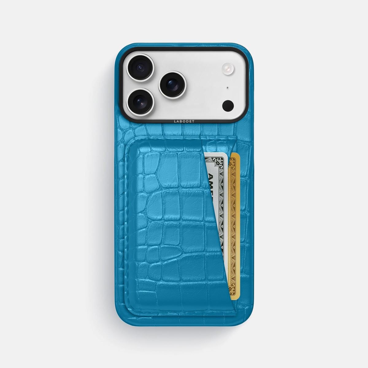 Double Card Case For iPhone 18 Pro Max In Alligator -1 | Curaçao-Blue-Black
