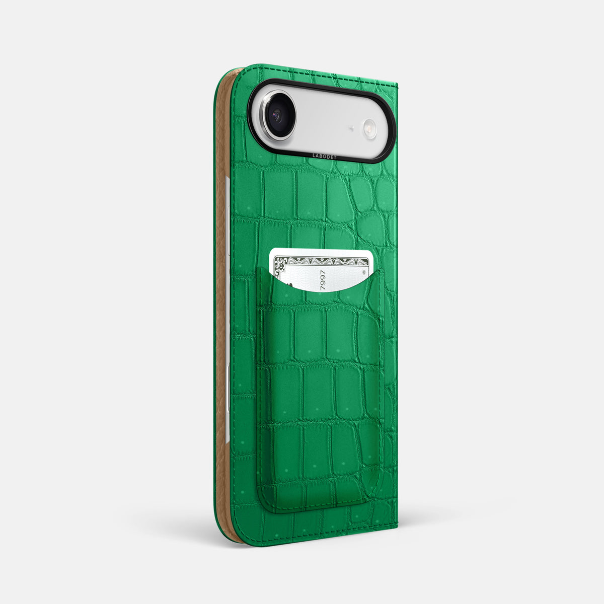 Folio Case with Card For iPhone 17 Air In Porosus Crocodile -1 | Cactus-Green-Black