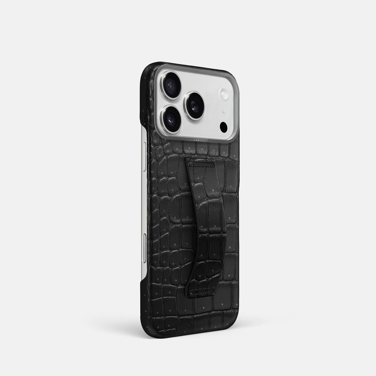 Finger Case For iPhone 18 Pro In Porosus Crocodile -2 | Black-Steel