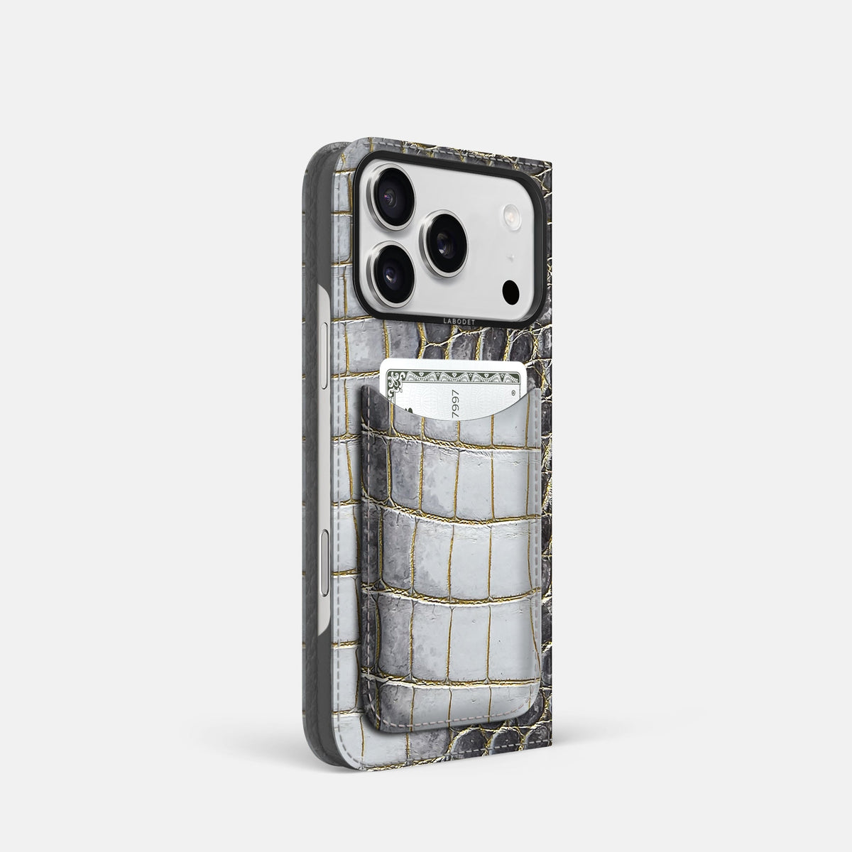 Folio Case with Card For iPhone 18 Pro In Himalayan Crocodile -1 | Gold-Black