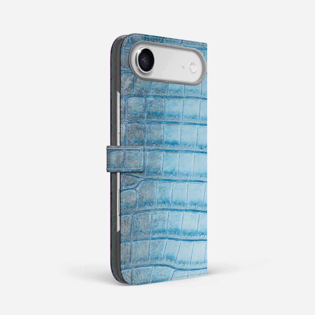 Folio Case with Clasp For iPhone 17 Air In Himalayan Crocodile -1 | Ice-Blue-Steel
