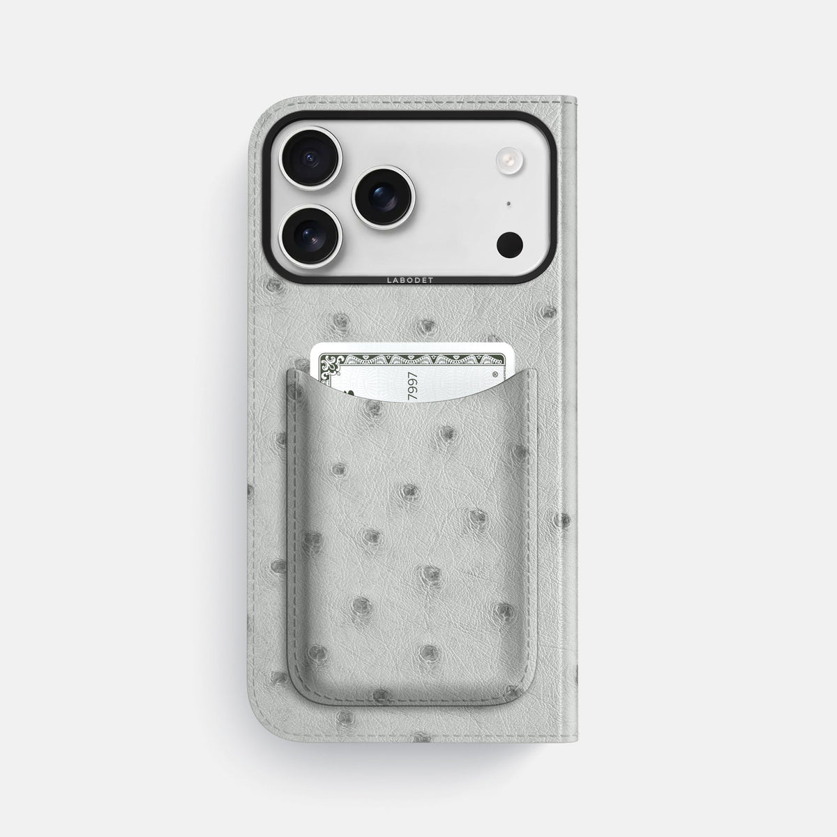 Folio Case with Card For iPhone 18 Pro Max In Ostrich -3 | White-Black