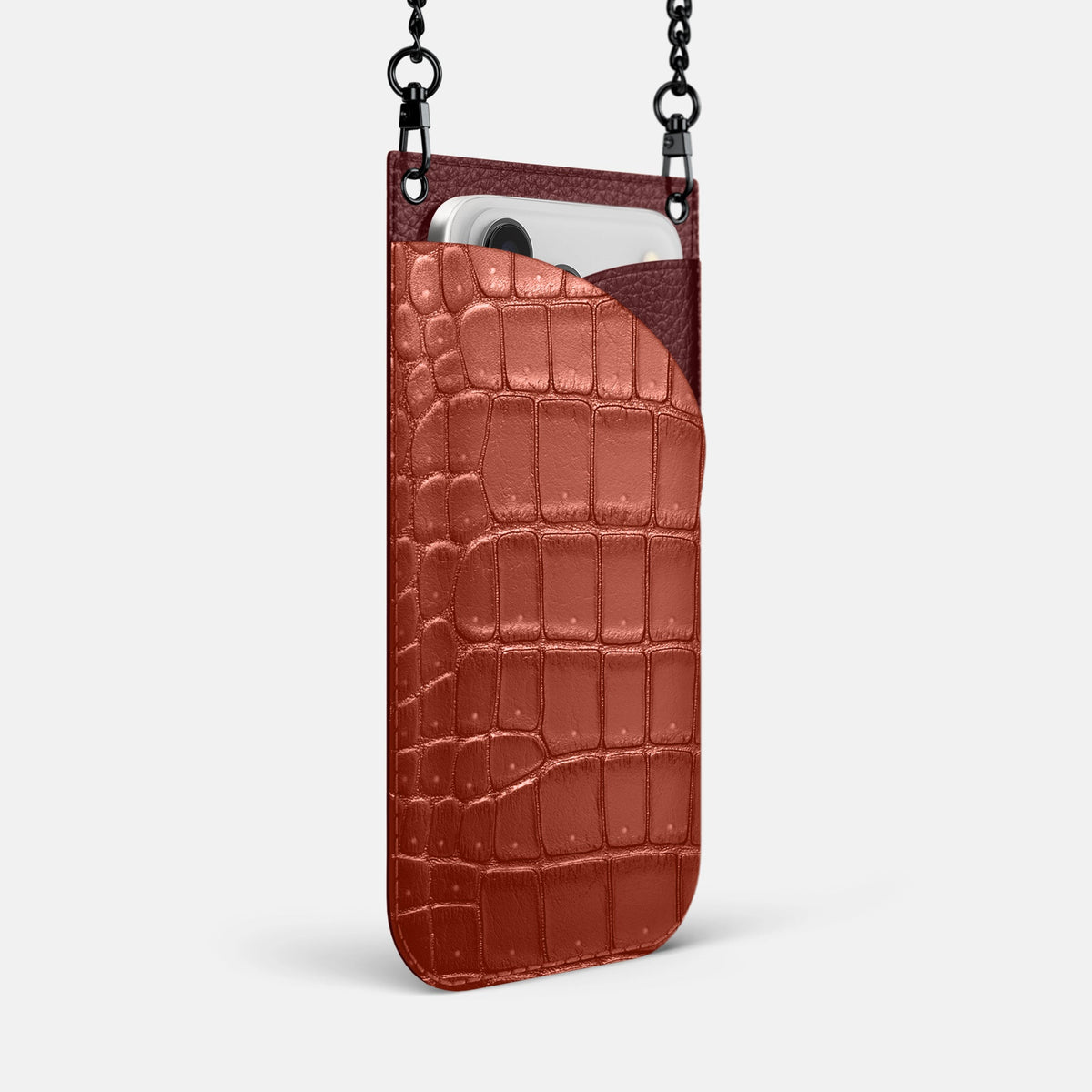 Crossbody Bag For iPhone 18 Pro Max In Porosus Crocodile -2 | Mahogany-Brown-Black