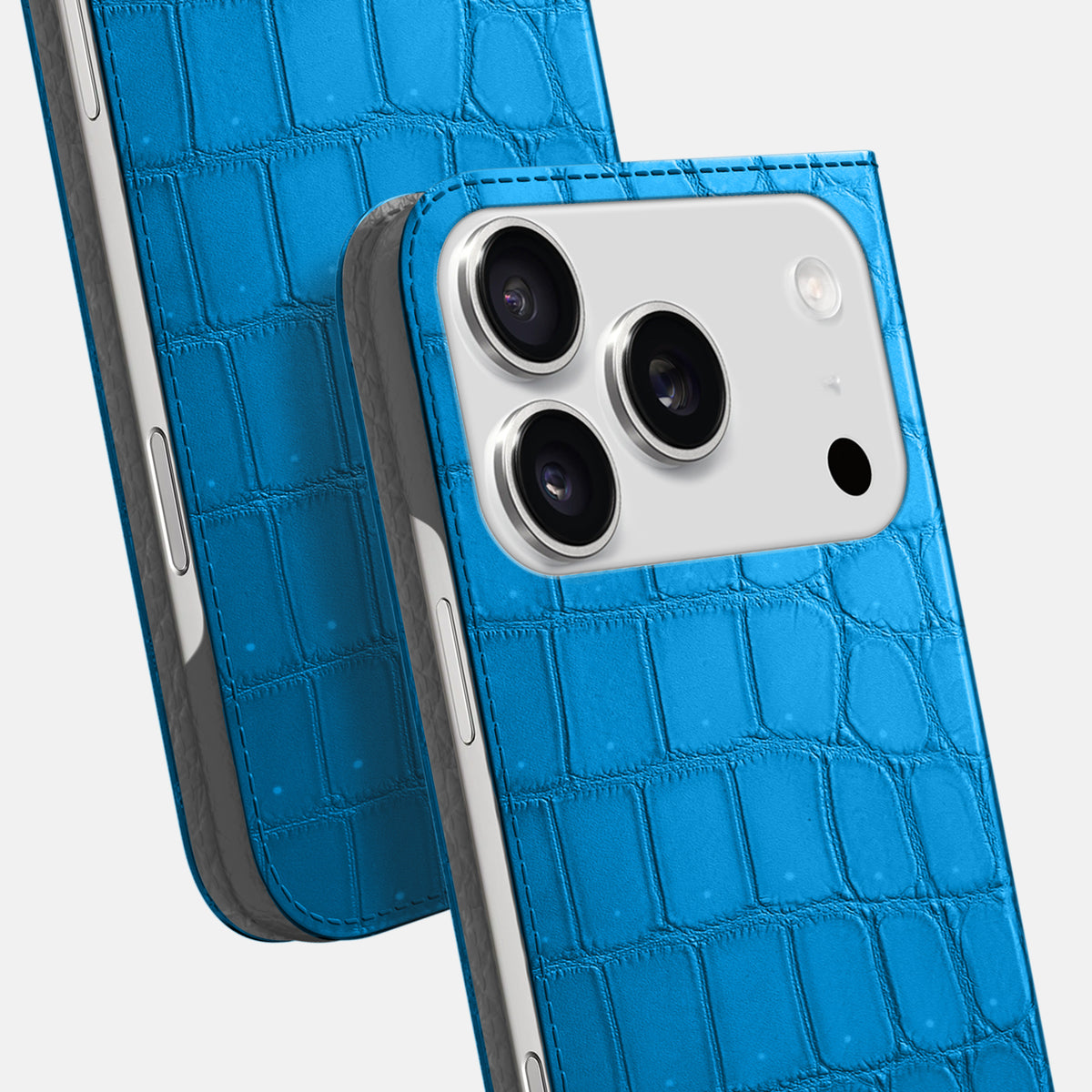 Folio Slim Case For iPhone 17 Pro Max In Porosus Crocodile -5 | Blue-Lagoon