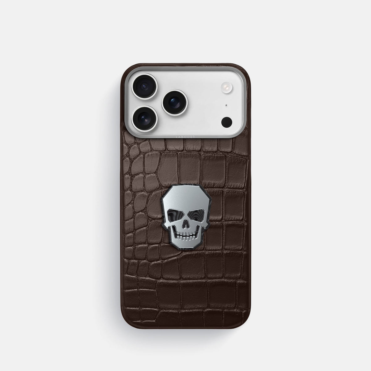 Classic Case With Titanium Skull For iPhone 18 Pro In Alligator -1 | Dark-Brown-Steel