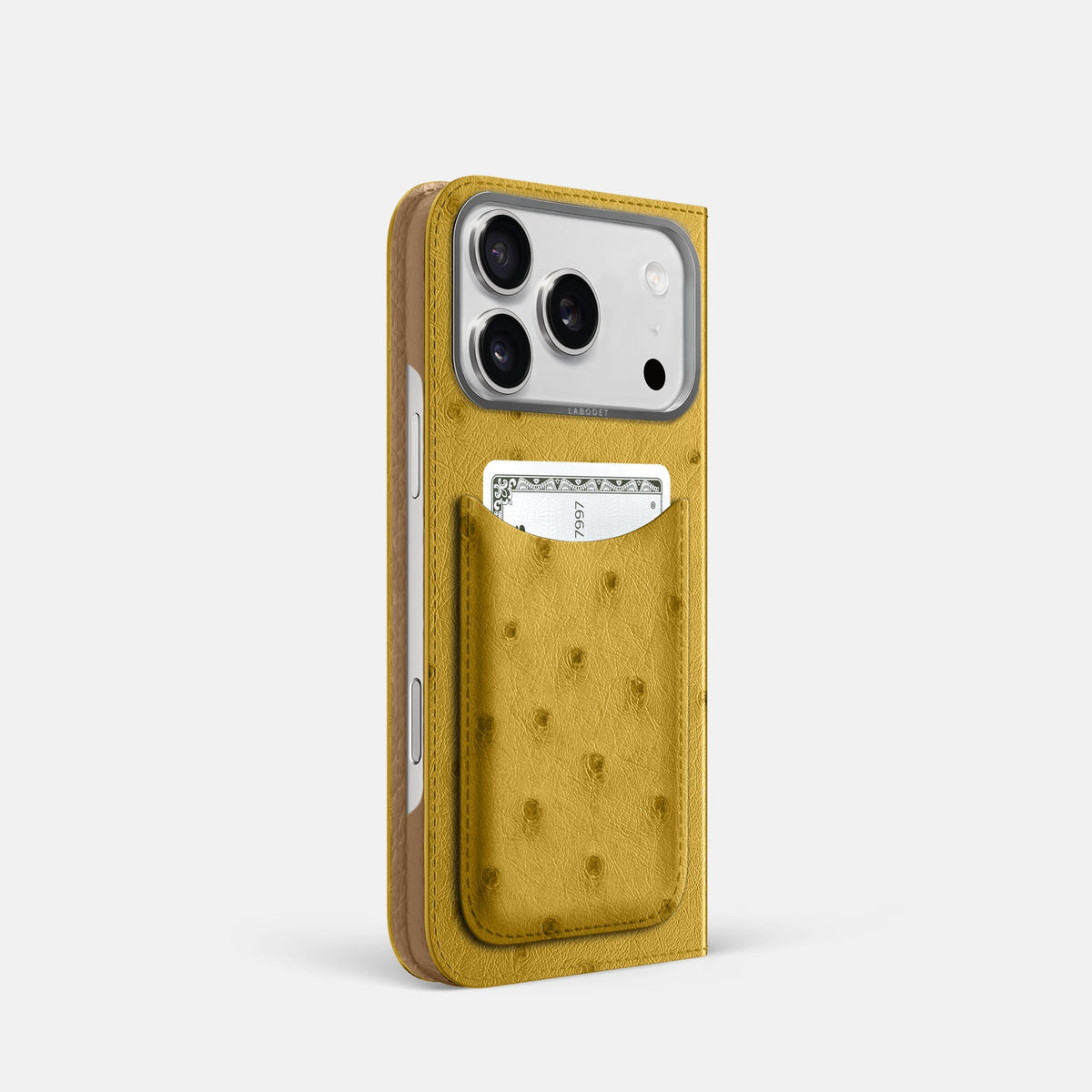 Folio Case with Card For iPhone 18 Pro In Ostrich -1 | Gold-Steel