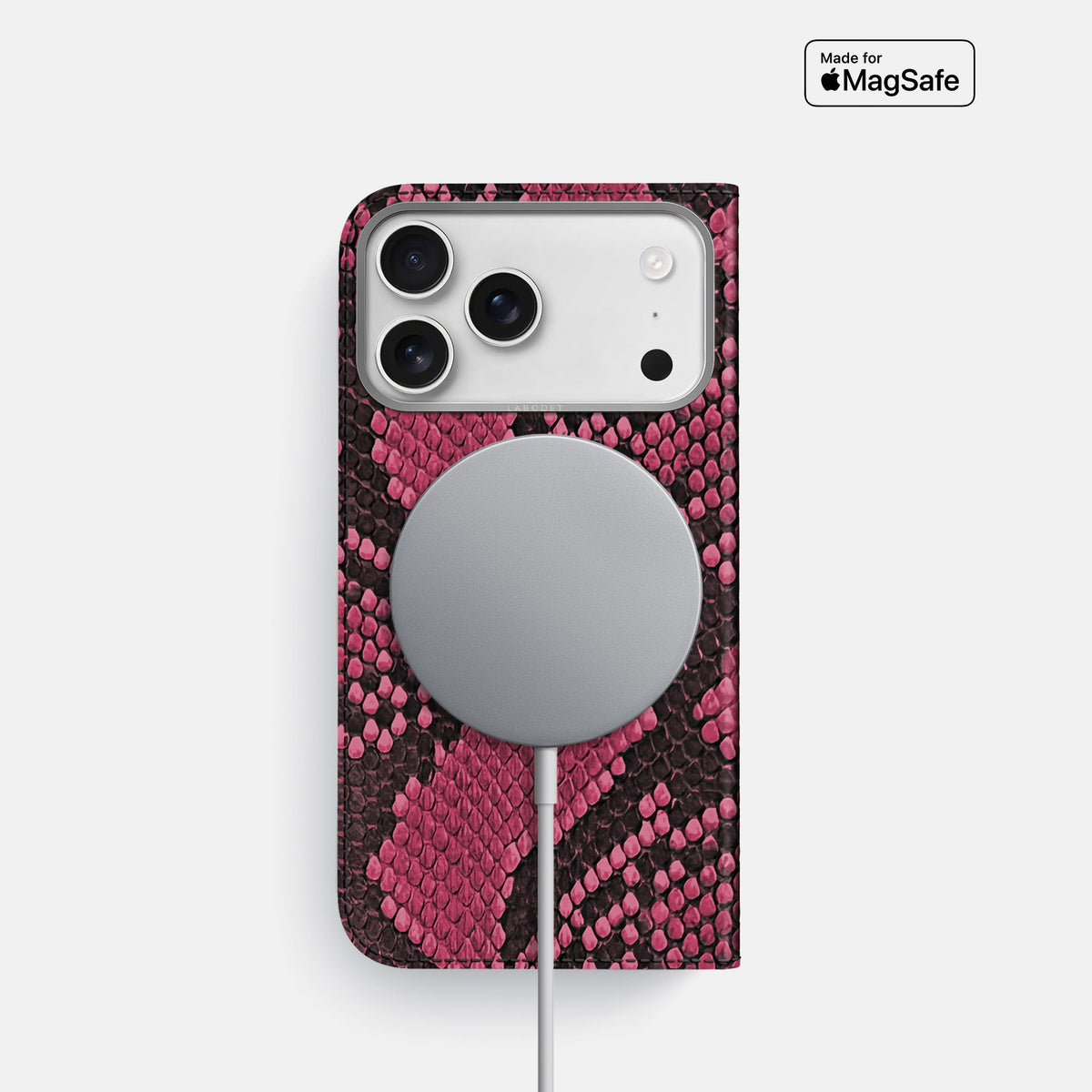 Folio Case For iPhone 18 Pro In Deluxe Python -3 | Burgundy-Steel