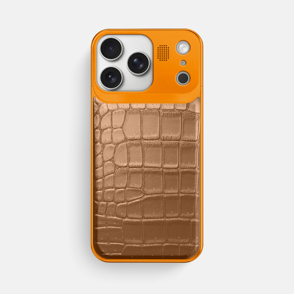 Metal Case For iPhone 17 Pro Max In Porosus Crocodile -1 | Milk-Chocolate-Orange