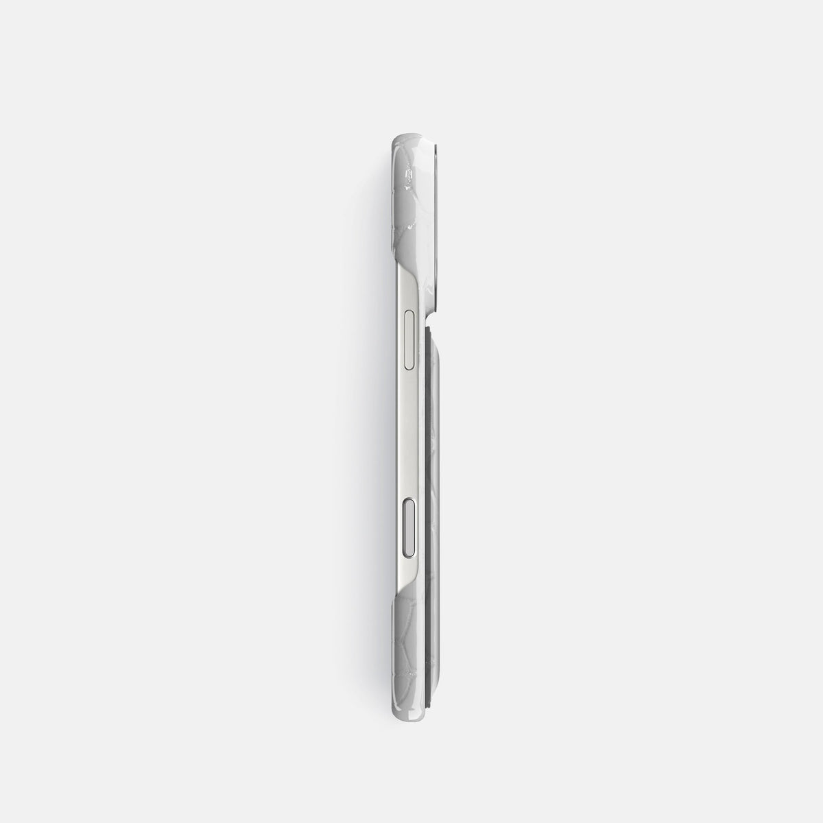 Double Card Case For iPhone 18 Pro In Shiny Alligator -3 | White-Steel