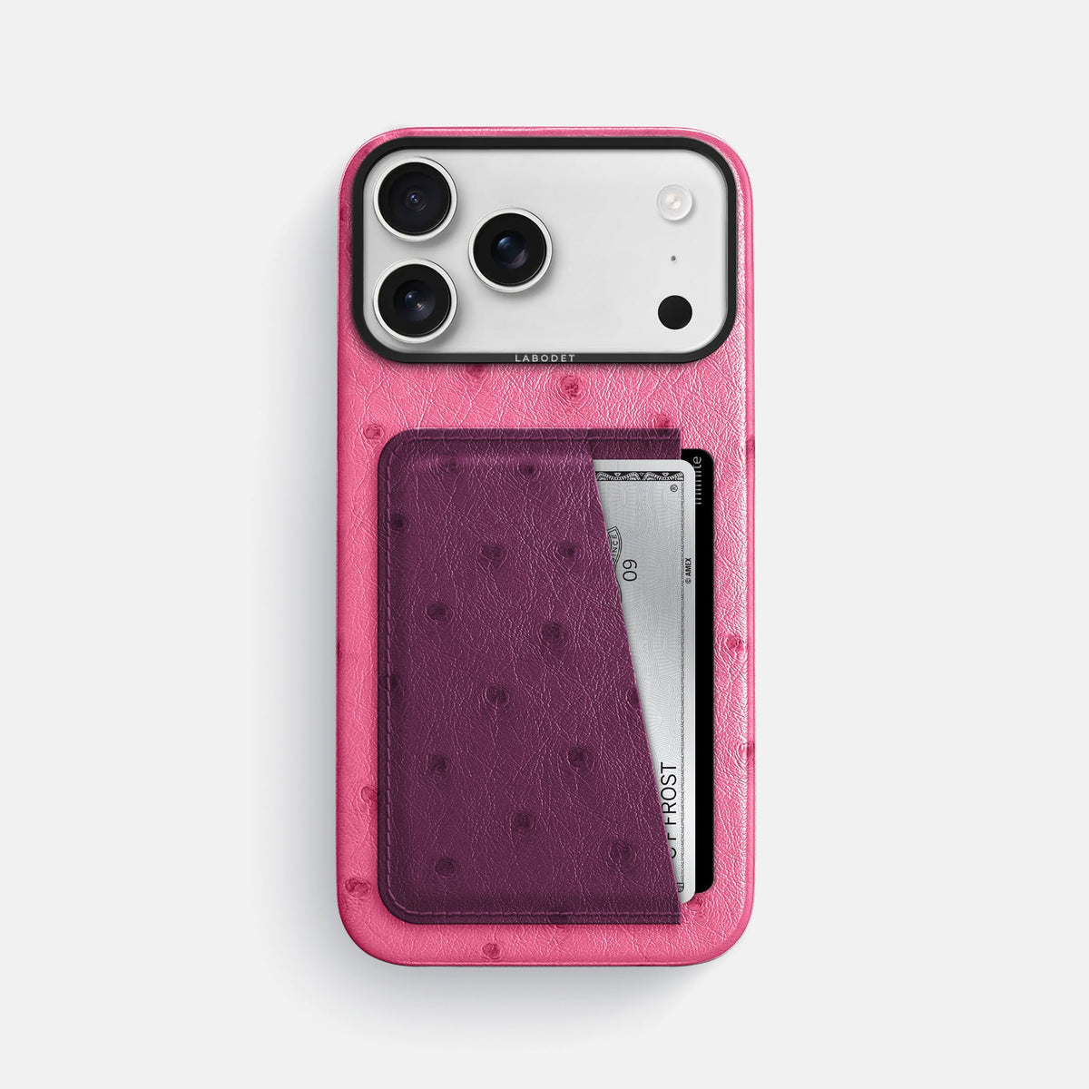 Double Card Case Coloré For iPhone 18 Pro Max In Ostrich -1 | Pink-Black