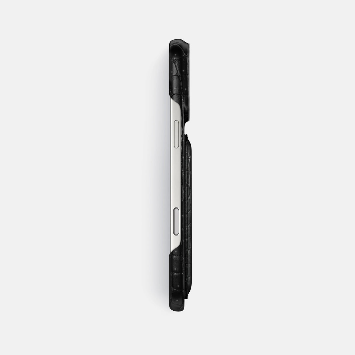 Double Card Case For iPhone 17 Pro Max In Porosus Crocodile -3 | Black-Steel