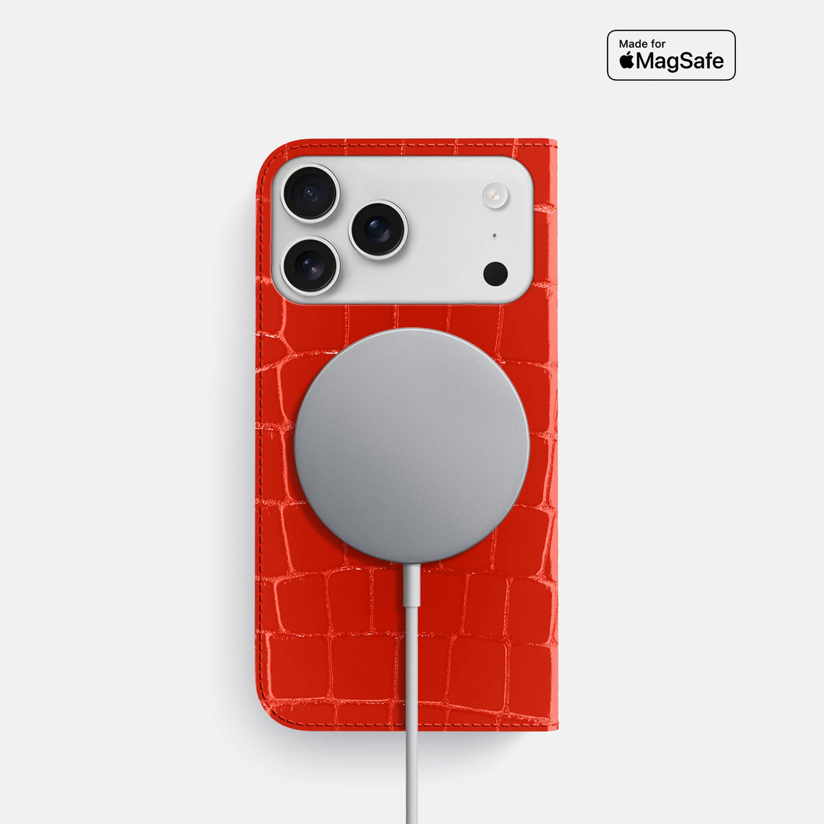 Folio Slim Case For iPhone 18 Pro In Shiny Alligator -3 | Coral-Orange