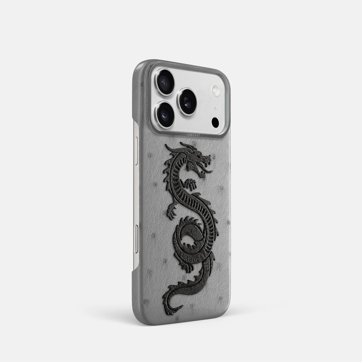 Classic Case With Carbon Dragon For iPhone 18 Pro In Ostrich -2 | Silver-Steel
