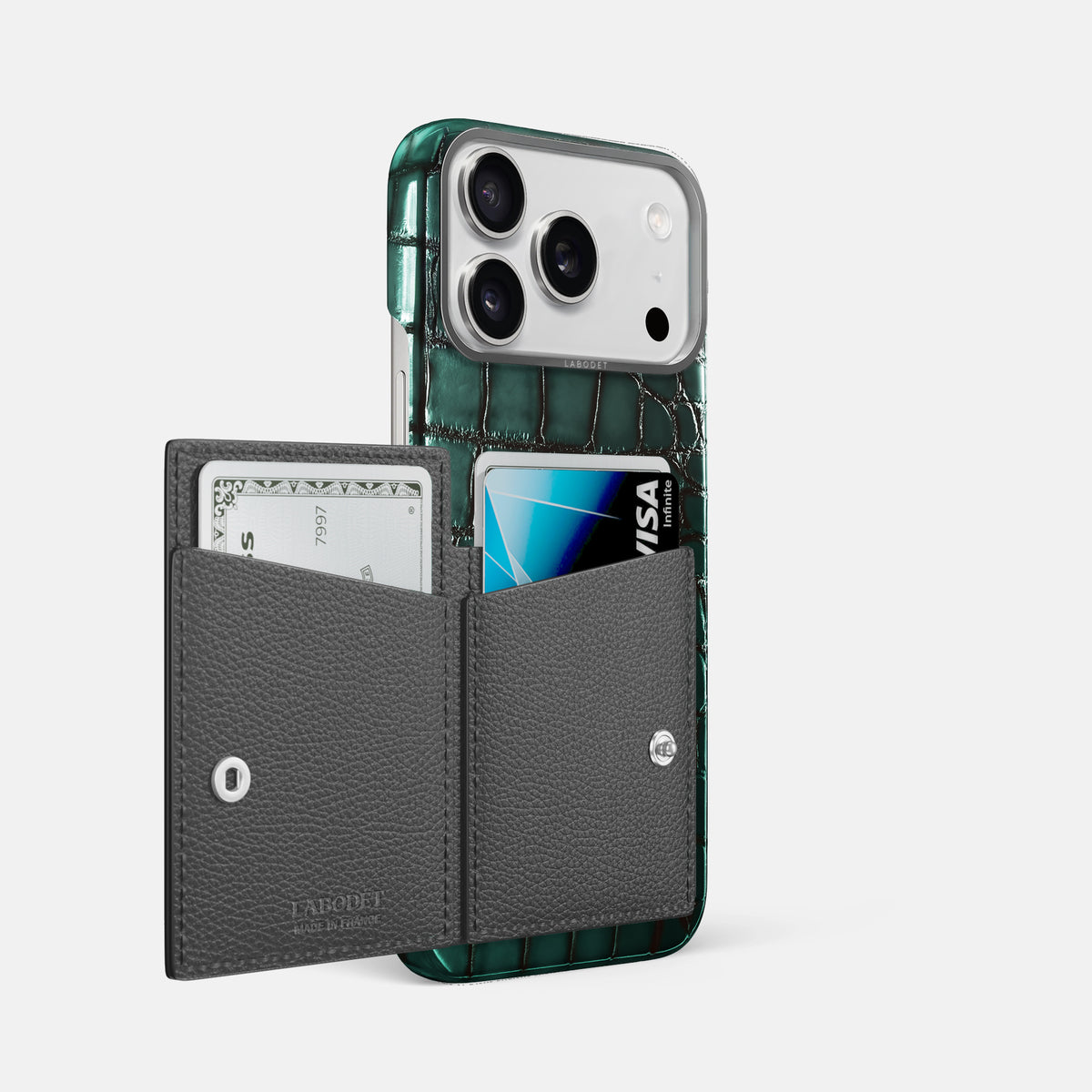 Bi-Fold Case For iPhone 17 Pro Max In Patina Alligator -2 | Green-Steel