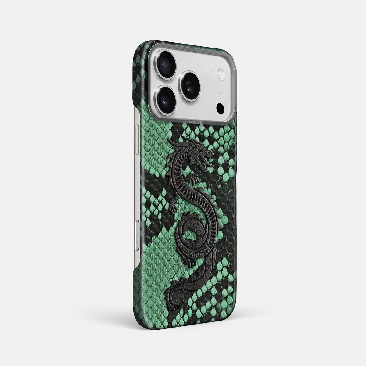 Classic Case With Carbon Dragon For iPhone 18 Pro Max In Deluxe Python -2 | Forest-Green-Steel