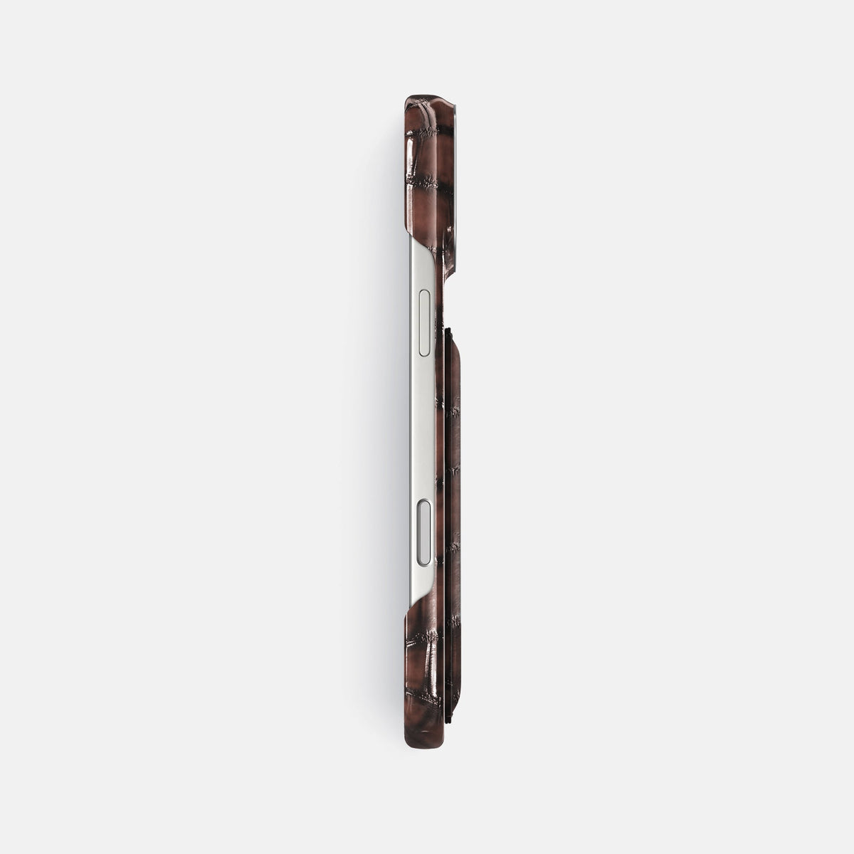 Double Card Case For iPhone 18 Pro Max In Patina Alligator -3 | Havana-Brown-Steel