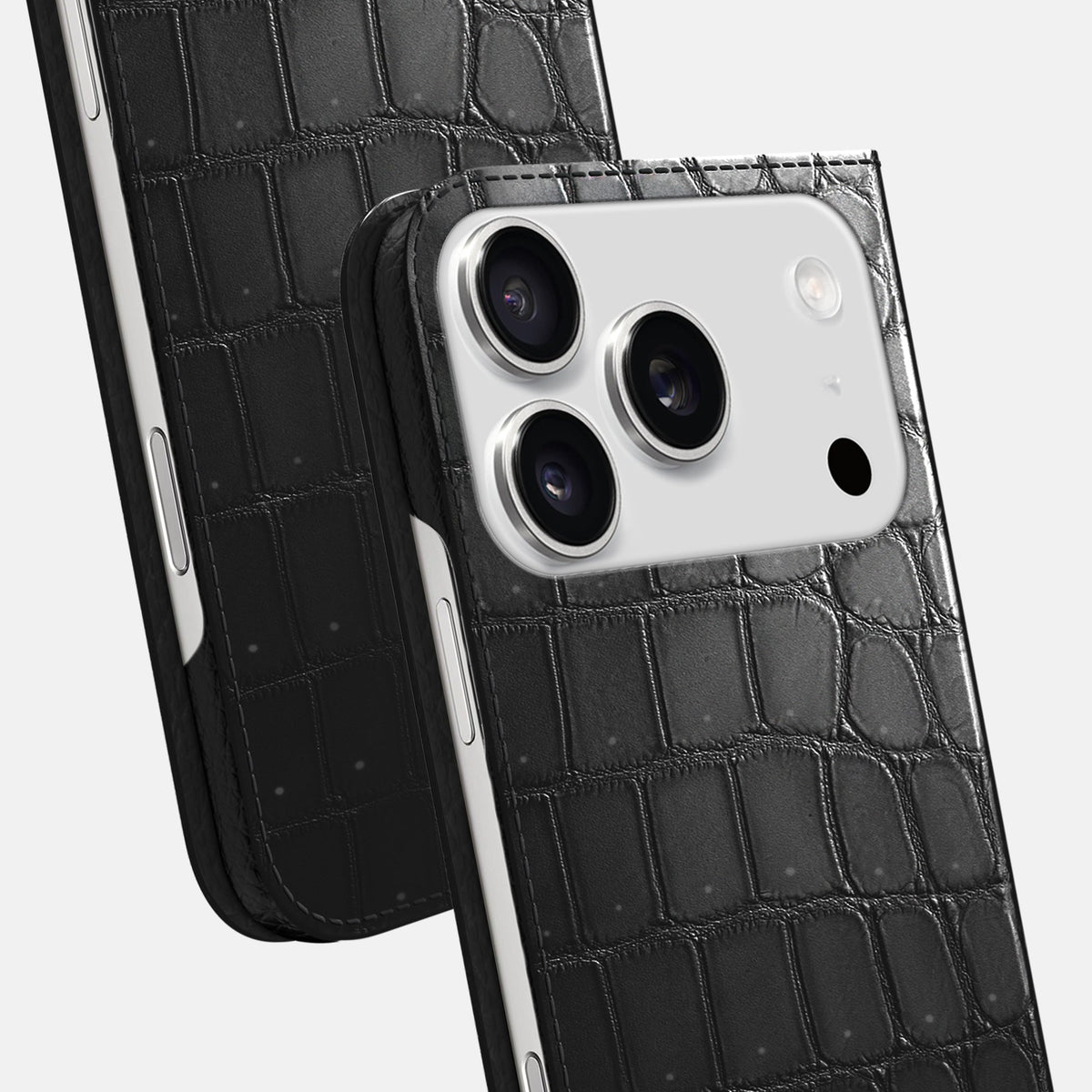 Folio Slim Case For iPhone 18 Pro In Porosus Crocodile -5 | Shiny-Black