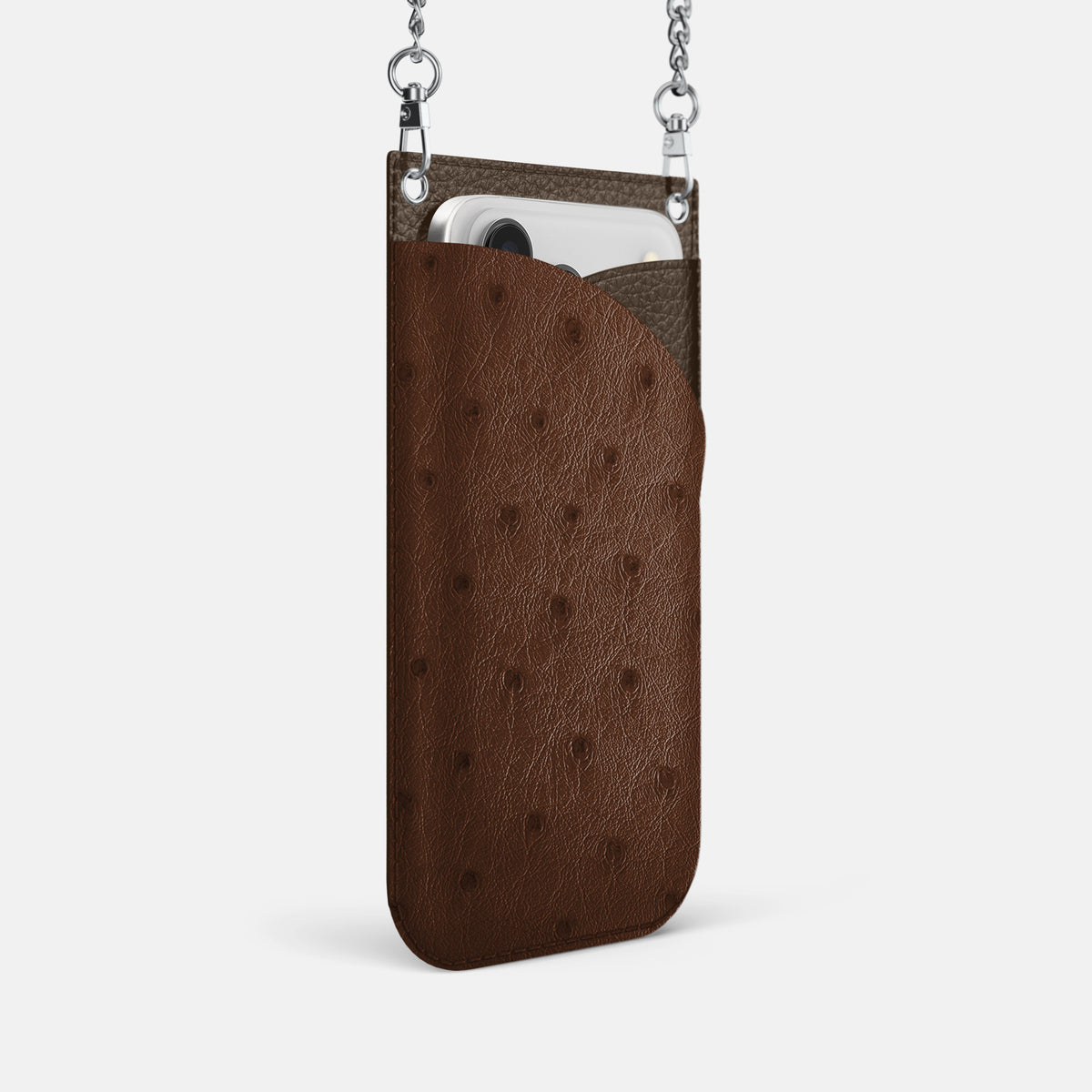 Crossbody Bag For iPhone 17 Pro In Ostrich -2 | Chocolate-Steel